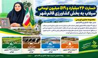 خسارت ۲۶ میلیارد و ۵۱۹ میلیون تومانی سیلاب به بخش کشاورزی قائم‌شهر